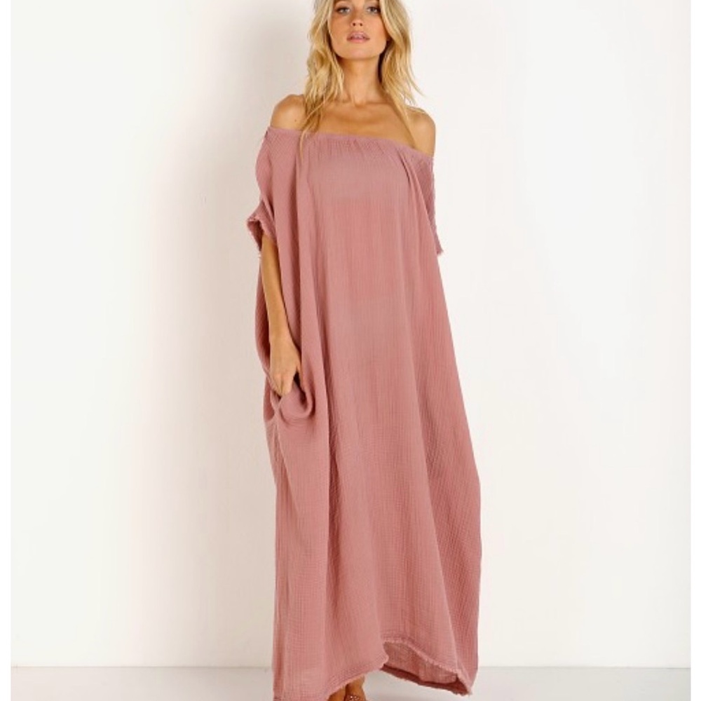 Pink Off-Shoulder Maxi Dress